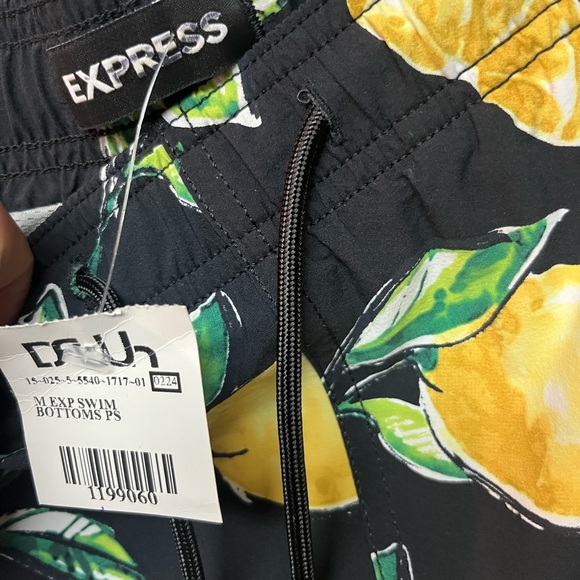 Express Black Lemon Print Mens Swim Shorts - Picture 2 of 4